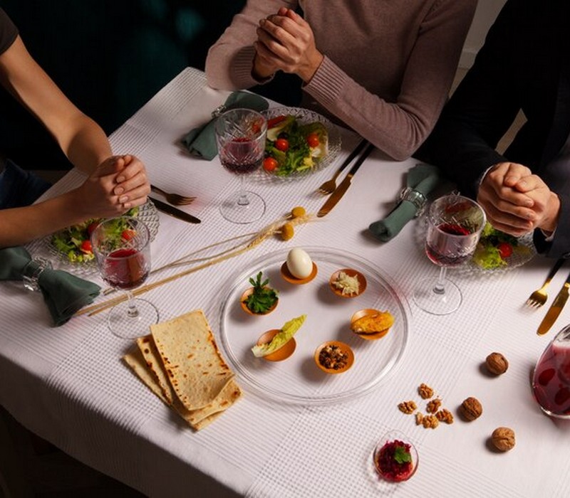 people table enjoying feast first day passover seder 23 2150247758